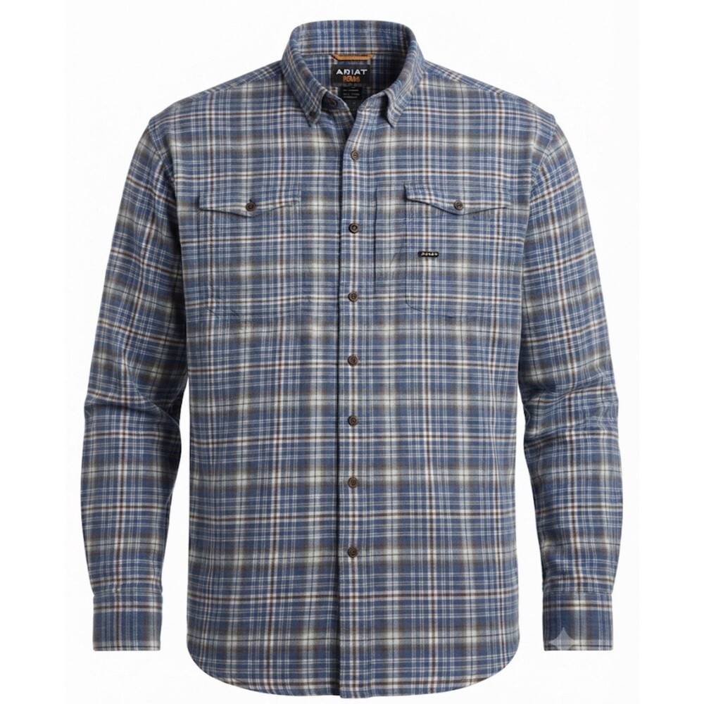 Ariat Rebar Work Shirt Mens 3XLT Blue Plaid Flannel Button Up